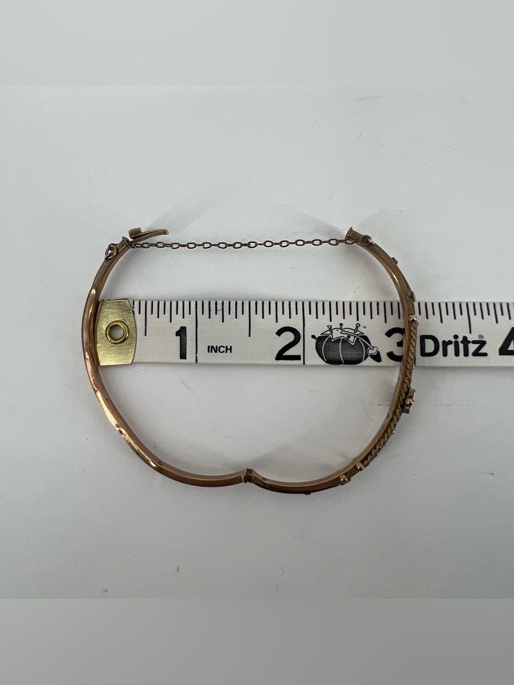 9K Gold Victorian Bangle Bracelet Blue White Stones 2.5” Stackable Dainty 5.19g - Picture 14 of 14